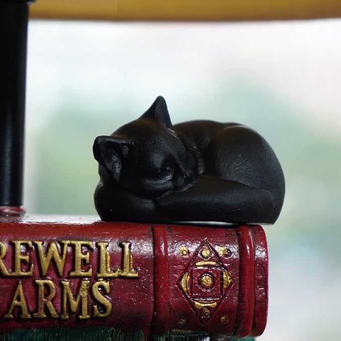 OwMell Tiny Sleeping Cat Statue Hand-Carved Healing Stone Gemstone Little Kitten Statue Figurine 2" - Black Obsidian
