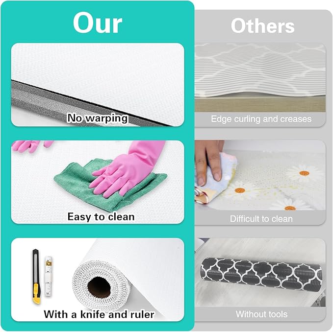 Shelf and Drawer Liner for Kitchen Cabinet-24 in x 30 FT Non-Adhesive Cabinet Liners for Shelves Non-Slip Waterproof Kitchen Drawer Liners Contact Paper Shelf Paper with Knife and Tape Measure