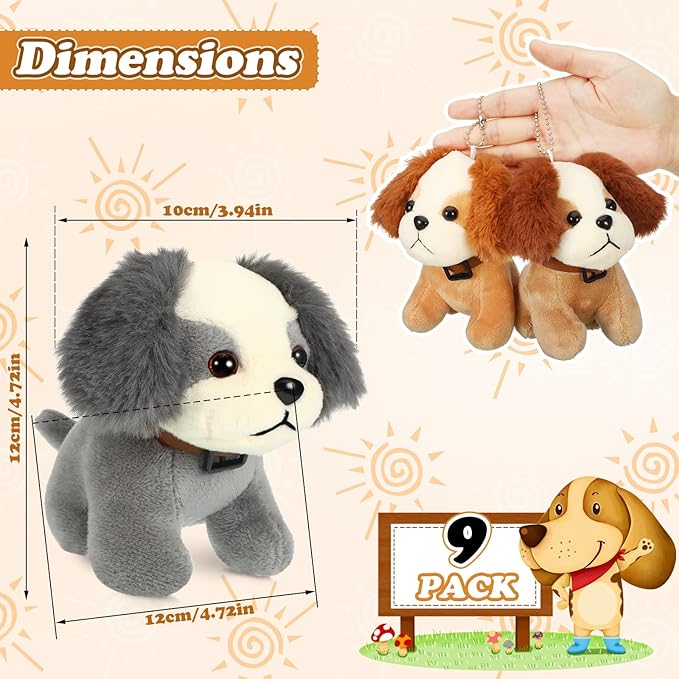 Sumind 9 Pcs 4" 5" Mini Plush Stuffed Dog Party Favor Small Puppy Stuffed Animal Bulk Soft Toy Doll Cute for Kids Gift Graduation Stocking Stuffers Baby Shower Birthday(Plush Dog)