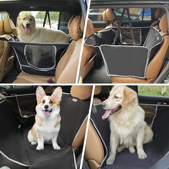 njnj Dog Car Seat Cover for Back Seat - Waterproof Dog Half Hammock for Cars with Mesh Window,Scratchproof Pet Backseat Protector,Perdurable,Non-Slip Booster Seat for Small,Medium and Large Dogs