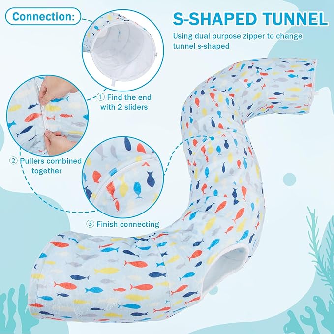Ownpets Large Cat Tunnel Bed for for All Seasons, Soft Cat Donut Tunnel with Washable Cushion, Round Pet Pet Play Tunnel Toy for Kitten, Puppy, Rabbit, Blue