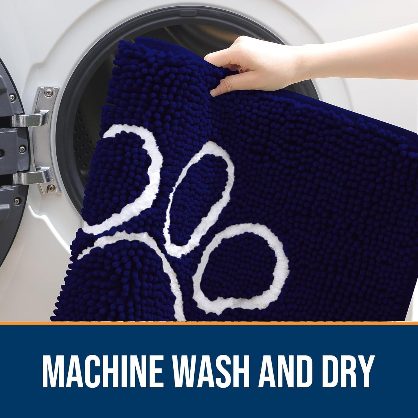 OLANLY Door Mat for Muddy Dog Paws 70x46, Ultra Absorbent Chenille Mud Doormat with Paw Print Design, Non-Slip Washable Doormat for Indoor Entryway, Quick-Dry Pet Bed Mats for Dirty Dogs, Navy Blue