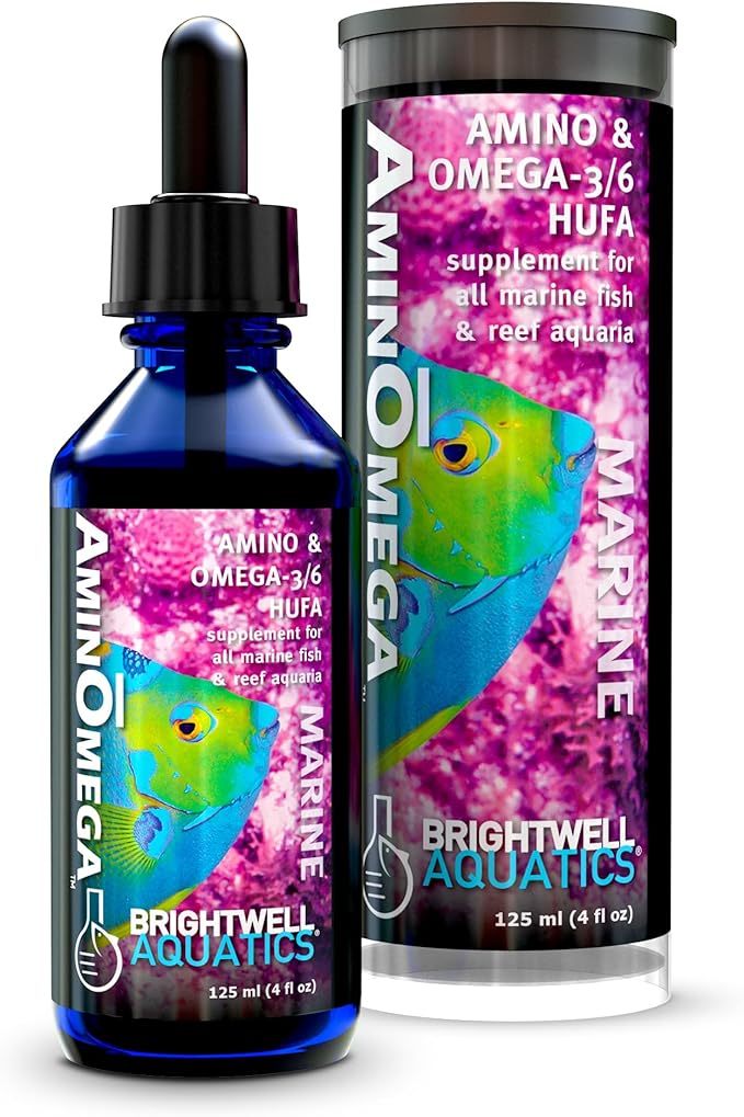 Brightwell Aquatics AminŌmega Amino Acid Omega-3 6 Supplement for Enriching Live Prepared Foods Supports Color Growth Recovery in Marine Fish Corals Inverts, 125 ml