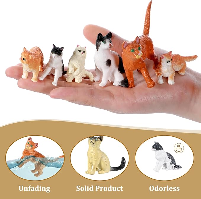 DIVINA VITAE 24Pcs Realistic Cat Figurines Plastic Mini Cat Figures Cute Cats Cake Toppers for DIY Craft Decor Birthday Gift School Project Landscape Bonsai