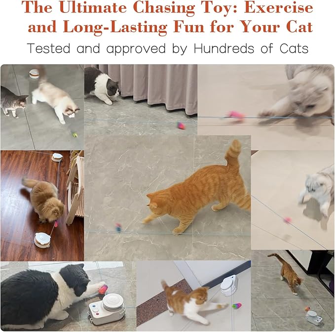 Interactive Cat Toy for Indoor Cats – Automatic Moving & Enrichment Toy for Indoor Cats/Kitten, Auto/Manual Control Cat Treadmill for Exercise & Mental Stimulation, Stimulating Chase Toys(H1K3)
