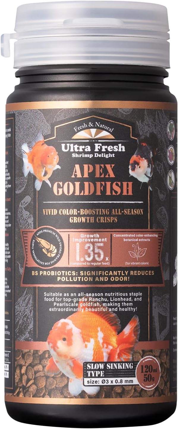 Ultra Fresh Apex Goldfish Color Boosting Crisps, Color Boosting Premium All Natural Ingredients Goldfish Fish Food, Slow Sinking, 1.76 oz