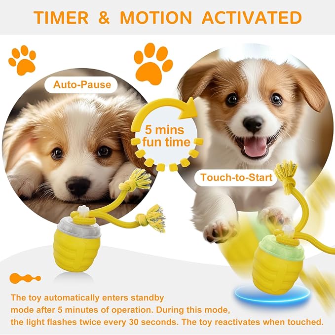 Interactive Dog Toys, [2025 Newly Upgraded] Interactive Dog Ball for Small Dogs, Automatic Moving Dogs Toy Wicked Ball for Boredom & Training, Play Music, USB Rechargeable(Yellow)