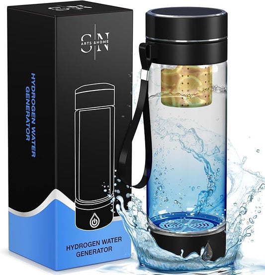 Hydrogen Water Bottle, Hydrogen Water Bottle Generator with Removable Strap and Infuser, 3 Minute Rapid Electrolysis, Portable for Daily Use - Black