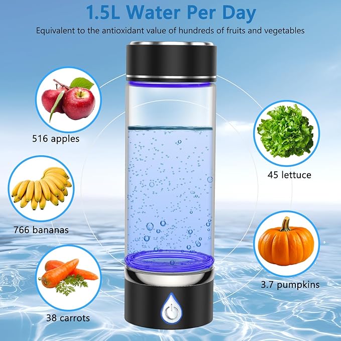 Hydrogen Water Bottle, Portable Rechargeable Hydrogen Water Bottle Generator for Home Travel Office Exercise, Black