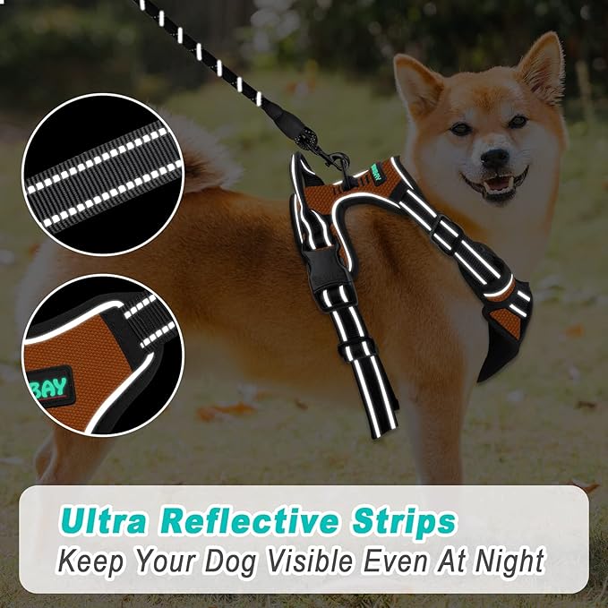 BARKBAY No Pull Dog Harness Large Step in Reflective Dog Harness with Front Clip and Easy Control Handle for Walking Training Running(Orange,M)