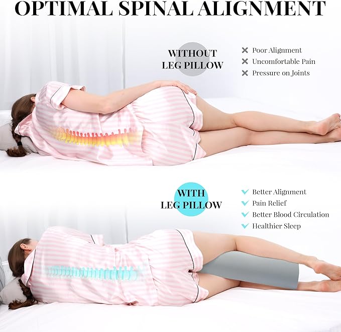 Knee Pillow for Side Sleepers Memory Foam Leg Pillows for Sleeping Yoga Bed Half Moon Bolster Pillow for Neck Pain Relief with Pillowcase 20.5x8x4.5 Inches(Cooling Grey, Standard Size)