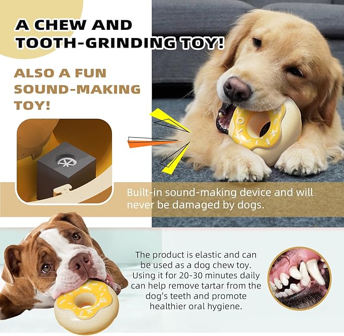 LiuMelinda Dog Chew Toys for Aggressive-Chewers - Indestructible Dog Toy for Aggressive Chewer，Tough Chew Toys for Dogs （Rubber Yellow-Donut）