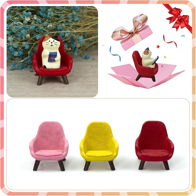 Cute Cat Playing Phone on Sofa Resin Figurine Desk Decor & Cat Lover Gift (Red Sofa)