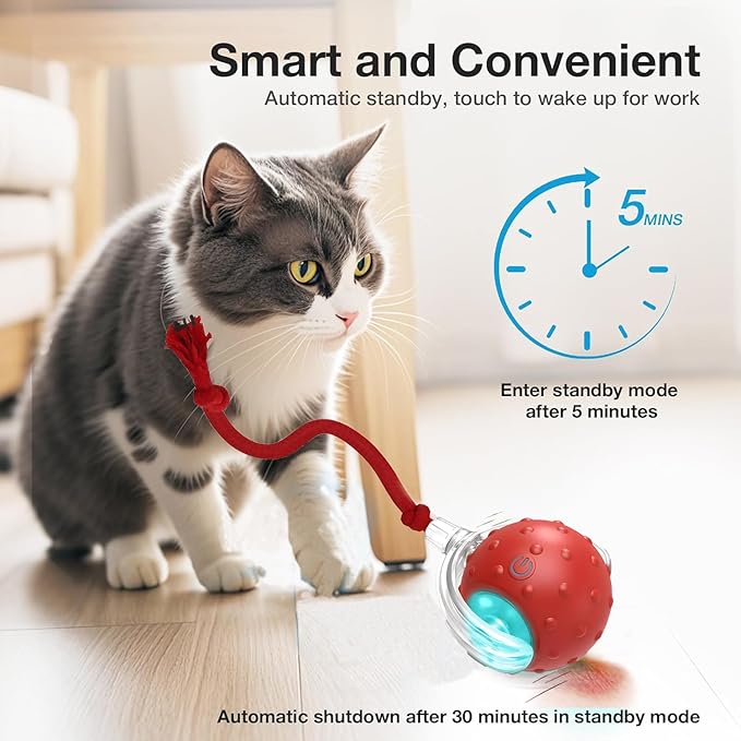 3-Pack Interactive Cat Toys Ball ＆Dog Toys Ball,360° Auto-Rotation Smart Obstacle Avoidance,Includes 8 Cat Spiral Spring＆1 Furry Cat Toy Mice,Ideal Kitten Toys for Bored Indoor Cats(Red Blue Orange)