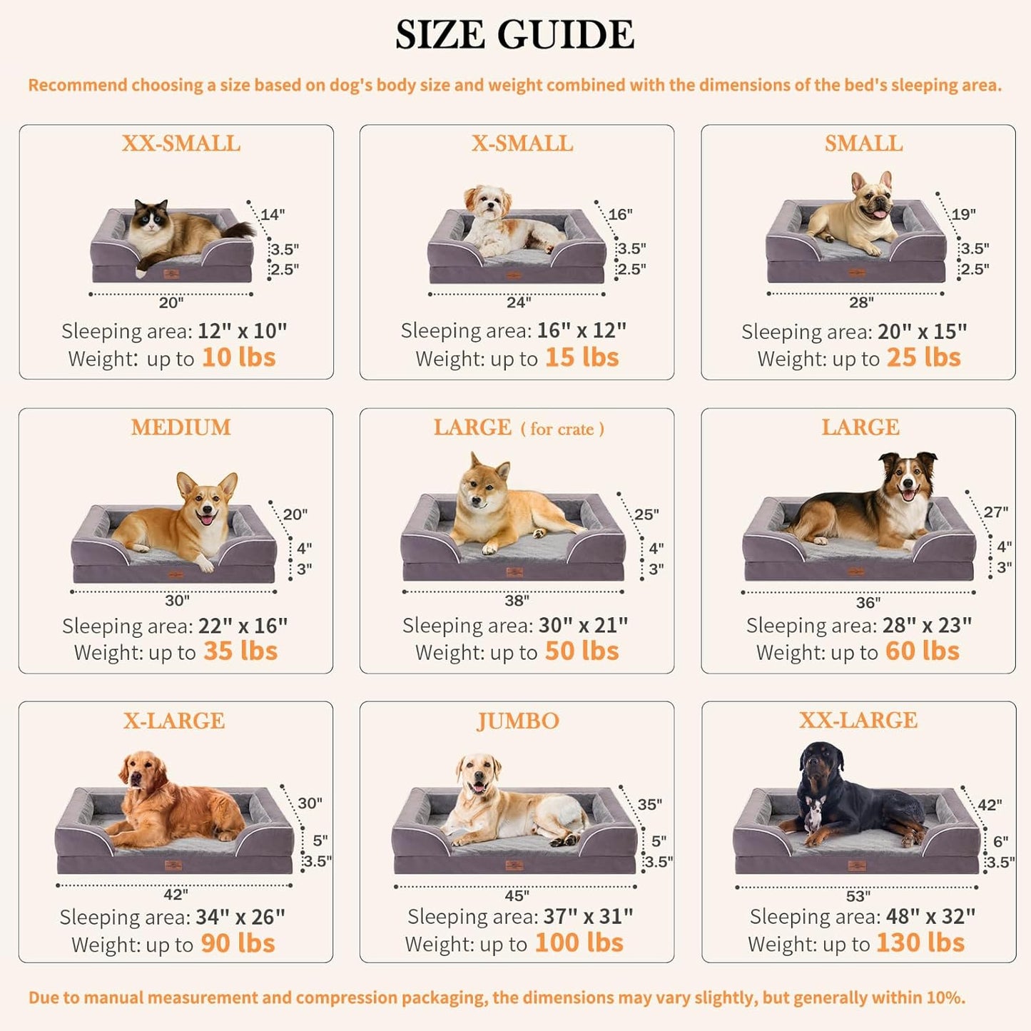 Comfort Expression Waterproof XL Dog Bed Orthopedic Foam Dogs Beds, Extra Large Dogs Bed with Bolster, Washable Dog Sofa Pet Beds with Removable Cover & Non-Slip Bottom(X-Large,Purple)