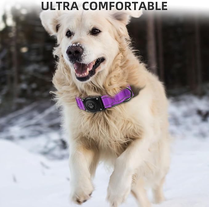 Airtag Dog Collar - 100% Waterproof Air tag Dog Collar Holder for Apple AirTag, Reflective, Soft Padded, Everlasting, GPS Dog Collar for Small Medium Large Dogs (Purple, S)