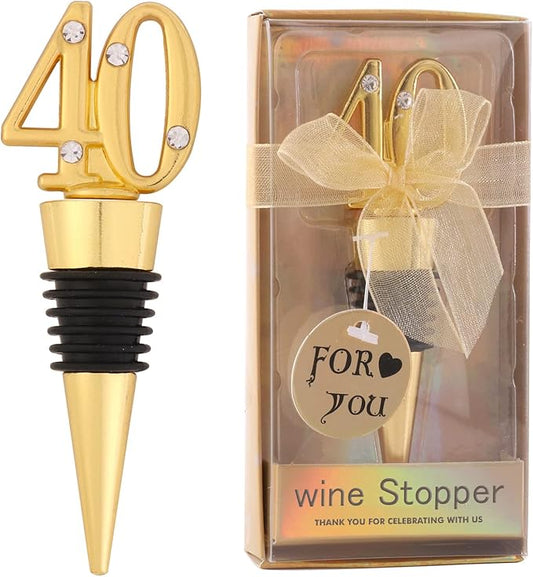 24-Pack 40 Wine Bottle Stopper for 40th Birthday Party Favors Decoration 40 years old Wine Stopper Fun Gift for Wine Lovers (Gold 40th)