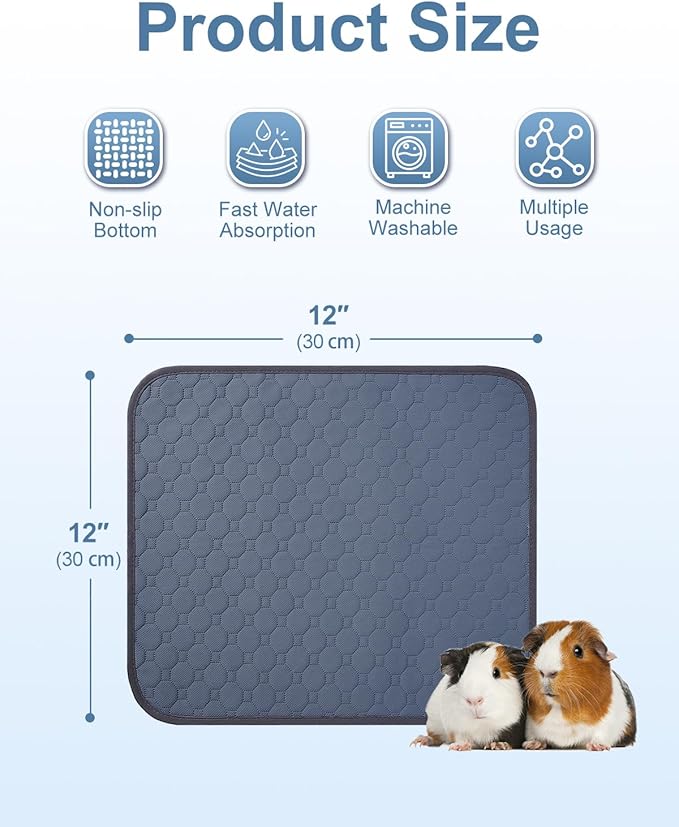 4 Pack 12" x 12" Guinea Pig Cage Liner, Washable Reusable Guinea Pig Bedding, Waterproof Absorbent Guinea Pig Pee Pad Non-Slip Mat for Small Animals Rabbit Hamster Rat Chinchilla