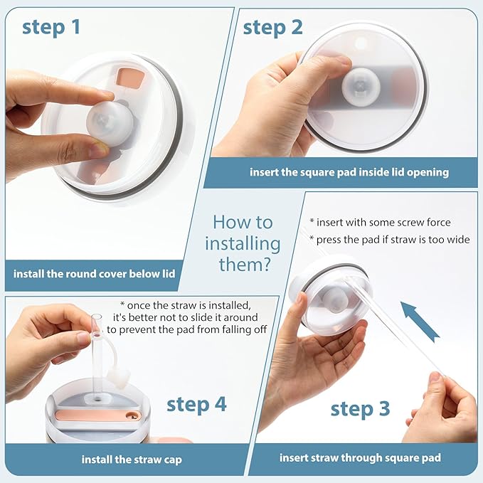 3 Set Spill Stoppers for Stanley 20oz/30oz/40oz/64oz, Leak Proof Accessories for Stanley Tumbler with Straw Cap and Square Pad and Round Cover (Mixed, 3)
