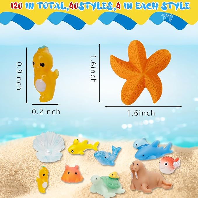 44 Pcs Mini Ocean Resin Animals 44 Styles Resin Animals Figurines Bulk for Fairy Garden Miniature Dollhouse Accessories Hide Crafts Decor