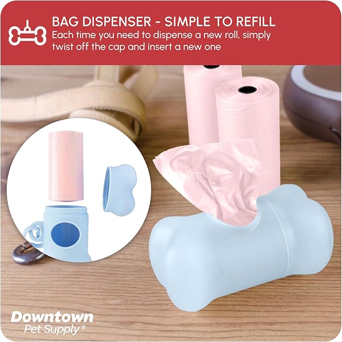Downtown Pet Supply Scented Poop Bags for Dogs with Dispenser, 500 Count - Leak-Proof Dog Waste Bags and Bone-Shaped Dog Poop Bags Holder for Leash - Lavender Scented, 12.5" x 8.5"