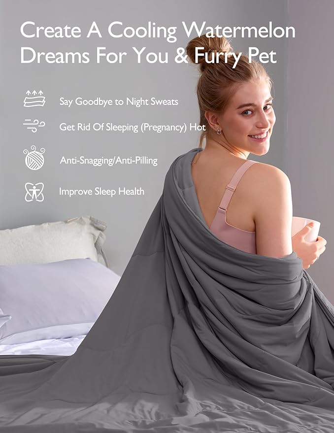 Momcozy Life CoolMurm Cooling Comforter for Hot Sleepers, King/Cali King 106"x90" Hot Flashes Cooling Blanket, All-Season Lightweight Soft Breathable Cooling Quilt Duvet, Cool All Night, Smoky Grey