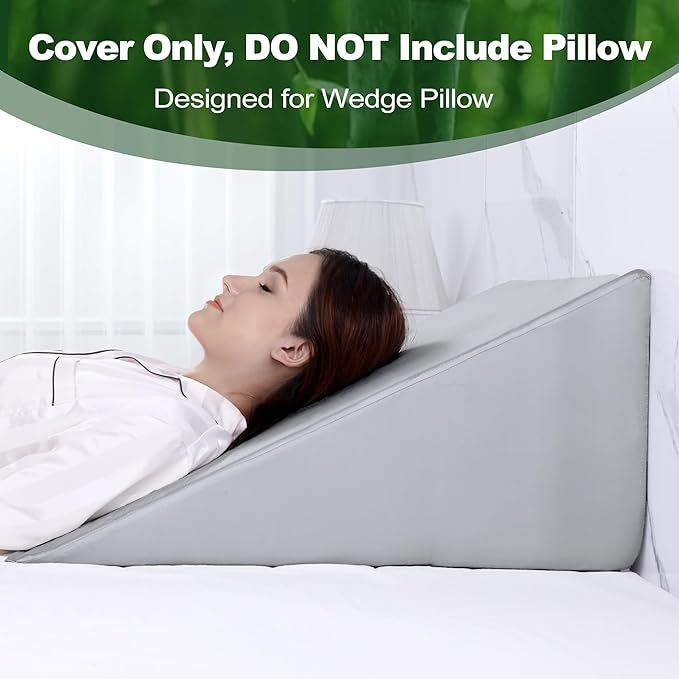 HOMBYS Bamboo Viscose Bed Wedge Pillow Cover with Zipper, 100% Viscose Made from Bamboo, Soft, Cooling, Breathable Wedge Pillowcase Sweat-Absorbent Pillowcase for Summer, 25"x25"x8", Light Grey