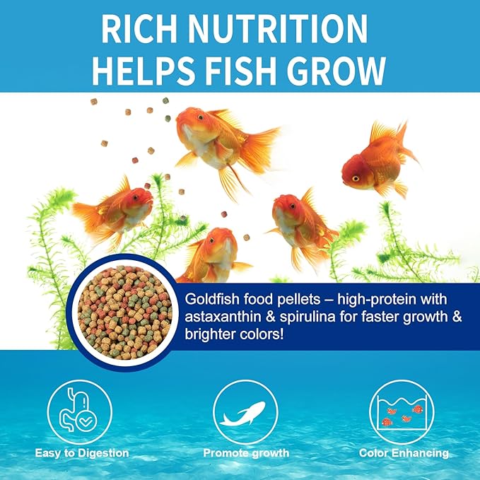 Dylan's cabin Floating Goldfish Food Pellets 12oz - Pond Fish Food Growth Formula with Krill Spirulina Color Enhancing for Goldfish & Koi, Keep Clean Water