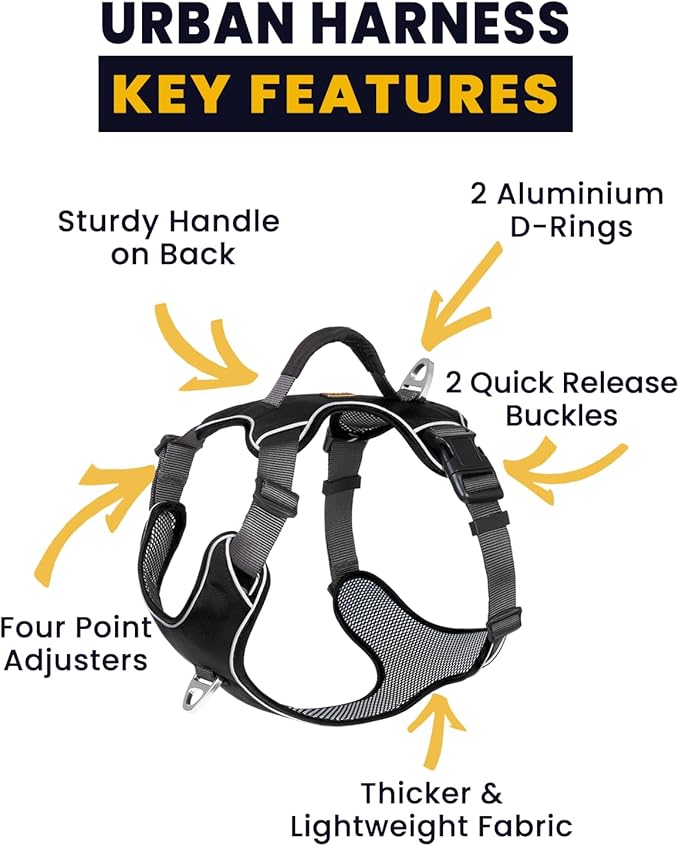 No Pull Dog Harness with Back Control Handle for Large Dogs, Reflective Vest, Adjustable and Padded, Easy Walk Front/Back Clips(Black, Large)