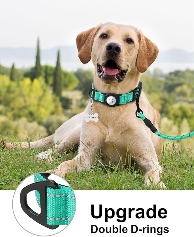 TagME Airtag Dog Collar,Waterproof Reflective Pet Collar with Airtag Holder,Soft Padded and Double D-Rings for Extra Large Dogs,Turquoise