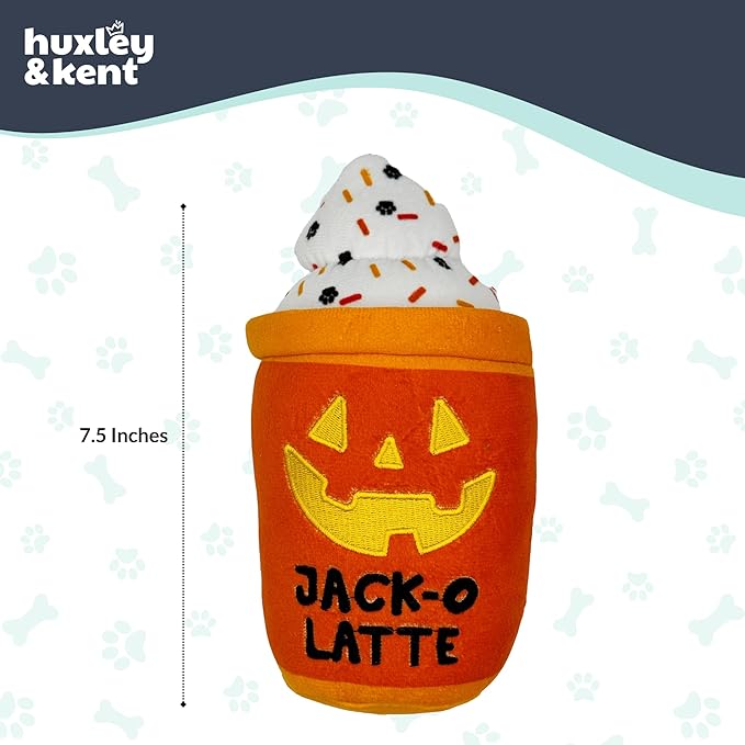 Huxley & Kent Halloween Funny Dog Toy w/Squeaker – Power Plush Squeaky Dog Toys for Small, Medium & Large Dogs – Soft Stuffed Animal for Indoor Play & Fetch - Jack-O-Latte, One Size