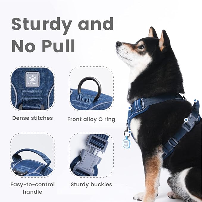 Pawaii No Pull Dog Harness with Pet ID Tag,Reflective Strips No Choke Front O Ring Breathable Mesh Adjustable Soft Padded Pet Vest with Easy Control Handle for Small Dogs