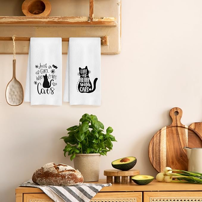 Cat Kitchen Towels Set of 2,Cat Hand Towel,Cat Dish Towels,Cat Towels Gifts for Cat Lovers,Cat Mom Gifts,Cat Lady Gifts,Cat Tea Towel,Cat Kitchen Bathroom Decor,16x24 Inch