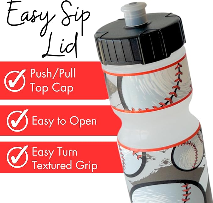 50 Strong Kids Water Bottle | 22 oz. BPA- Free Sports Squeeze Water Bottles with Pull Top Cap |Perfect Water Bottle for School | Reusable & Durable for Boys & Girls | Made in USA (Baseball Season)