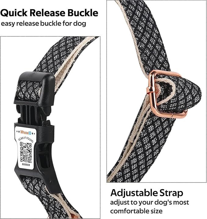 Dog Collar with Waterproof AirTag Holder & Anti-Lost QR Code, Cute Bling Warpping Adjustable Width for Small Medium Large Pet (Black, S)