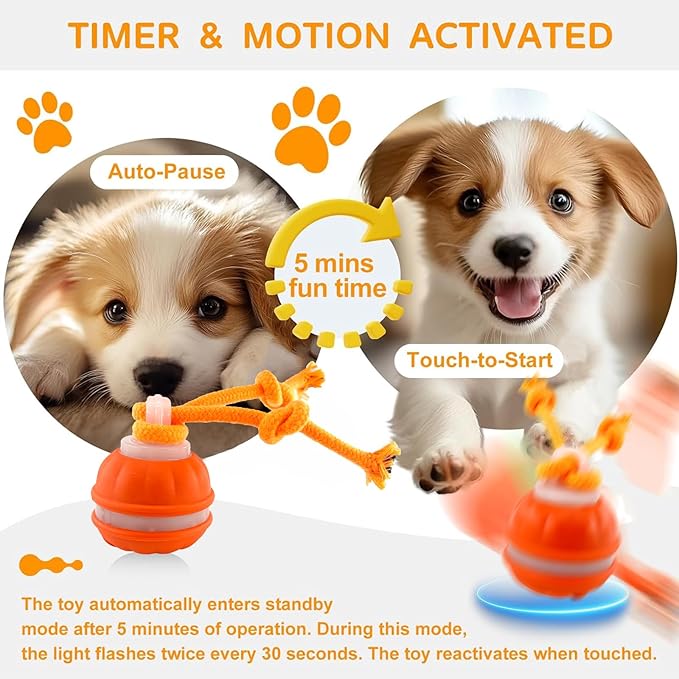 2pcs P06 Interactive Dog Toys Dog Balls, Electric Automatic Moving and Rolling Dog Toy with Rope for Small Medium Dogs, Fun Smart Puppy Toy s for Boredom & Training, Dog Toys to Keep Them Busy (B+O)
