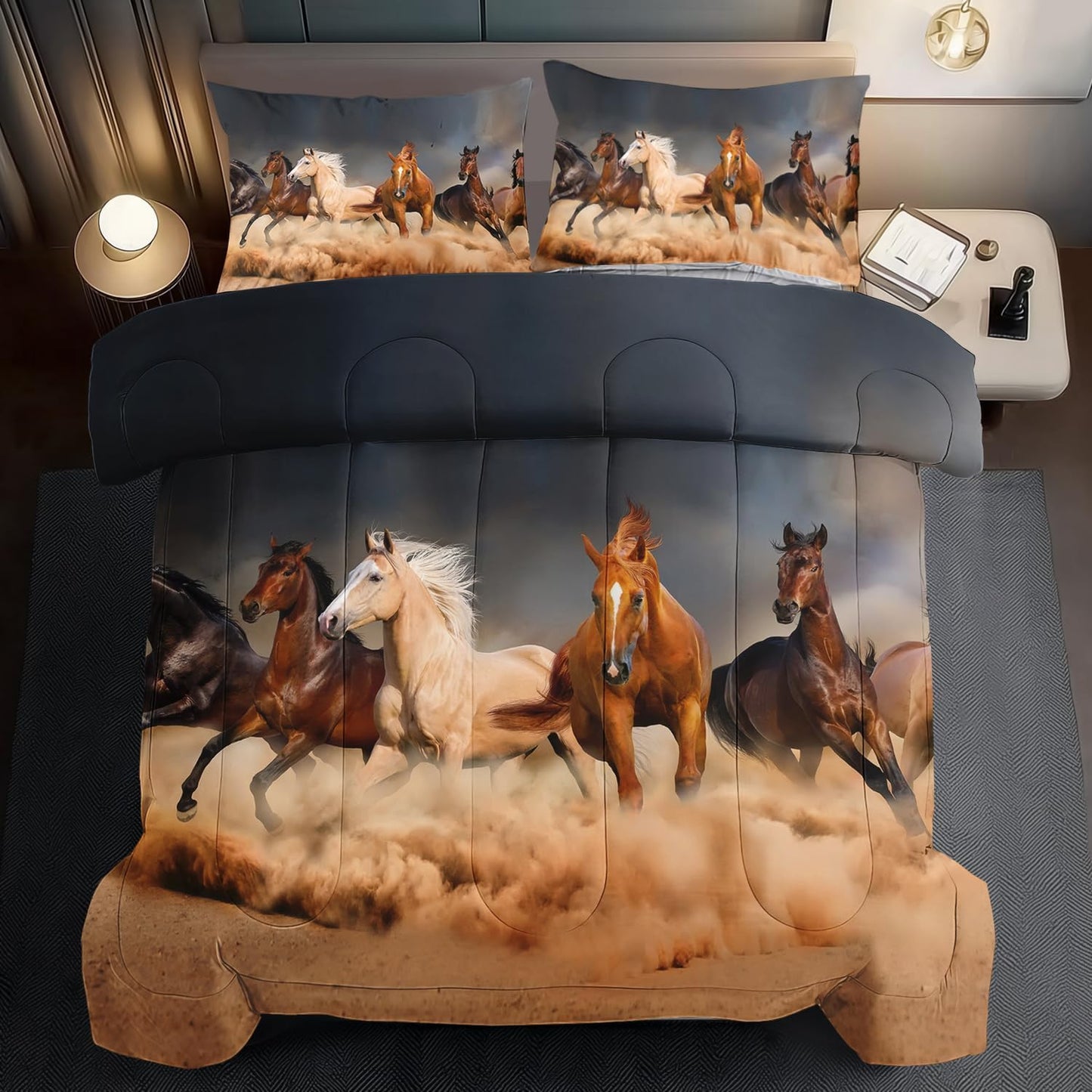 Western Horse Comforter Set Full for Boys,Brown Western Cowboy Bedding Sets Full Size, Farm Style Animal Horse Quilt for Boys, Southwestern Farmhouse Home Cowgirl Comforter Bedroom Decor