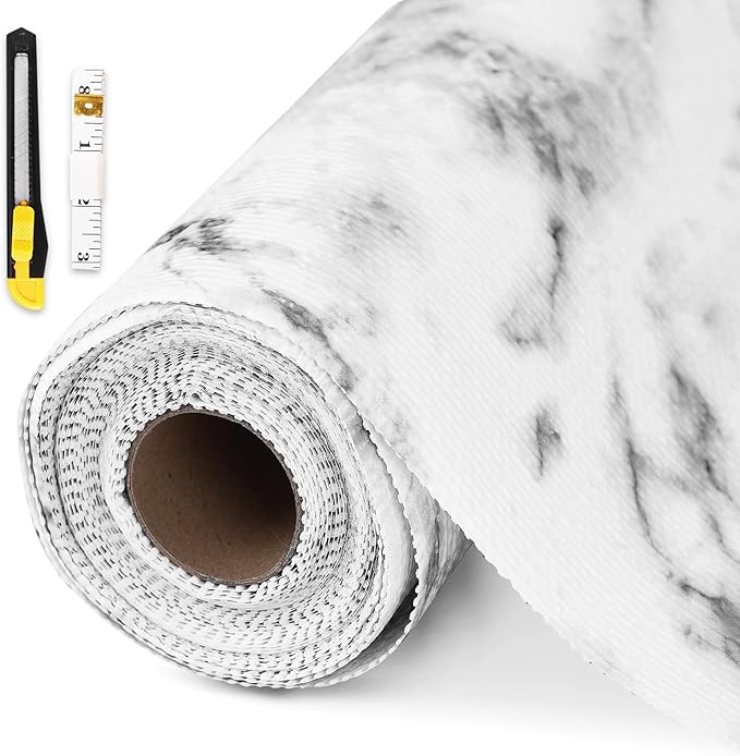 Shelf and Drawer Liner for Kitchen Cabinet-12 in x 30 FT Non-Adhesive Cabinet Liners for Shelves Non-Slip Waterproof Kitchen Drawer Liners Contact Paper Shelf Paper with Knife and Tape Measure