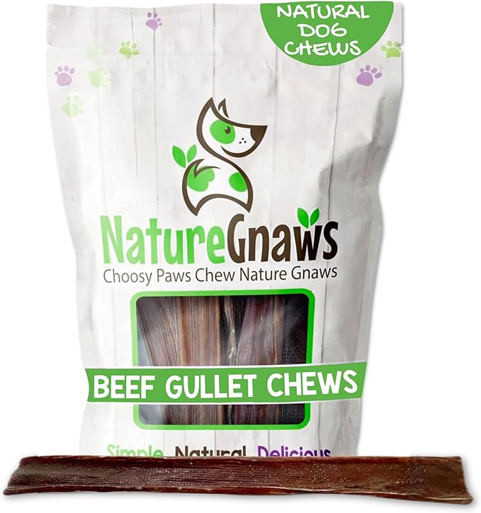 Nature Gnaws Beef Gullet Chews for Large Dogs 9-10" (50 Count) - Natural Beef Jerky Stick Dog Chew Treats - Rawhide Free
