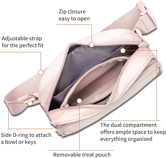 Dog Treat Pouch, Removable Treat Pouches Pet Training Pouch, Hand Free Dog Walking Bag with Carabiner, for Puppy Travel or Outdoor Use (Pink)