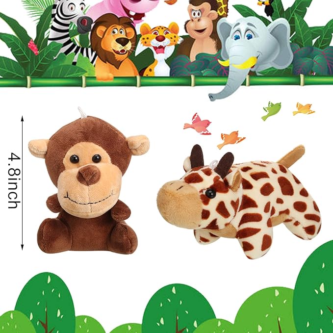 Sumind 12 Pieces Mini Stuffed Forest Animals Jungle Animal Plush Toys 4.8 Inch Cute Elephant Lion Giraffe Tiger Plush for Animal Themed Parties Achievement(Sitting, Lying)