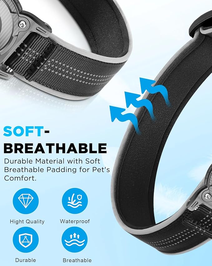 ONEONTA Airtag Dog Collar | Waterproof Airtag Dog Collar Holder with Removable Metal Loop - Airtag Collar Heavy Duty, Reflective, Ultra-Durable, Comfortable Padded, for Small Medium Large Dog, Blue M