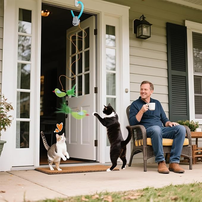 Interactive Cat Toys for Indoor Cats Automatic Electric Flying Bird Feather Mouse Toy - Best Kitten & Adult Cat Enrichment Mouse cat Toy Hanging Electric Kitty Toys for Bored Cats（Blue）