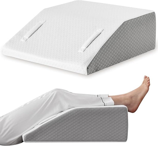 Leg Elevation Pillows for Sleeping, Memory Foam Wedge Pillow for Legs, Knee Wedge Pillow for After Surgery, Swelling, Back Pain and Circulation, Non-Slip Base, Removable Cover (6 Inch, White)