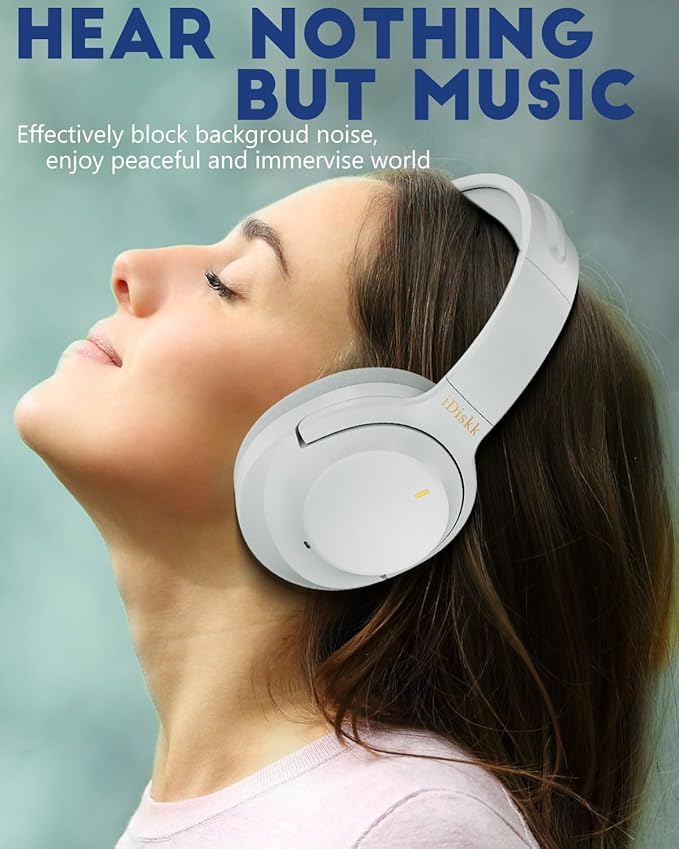 iDiskk E11 Hybrid Active Noise Cancelling Headphones, Wireless Bluetooth Headphones, with Microphone Deep Bass, 60H Playtime,Hi-Res Audio Wireless Headsets for Commuting,Flight Trips,Studying (Grey)