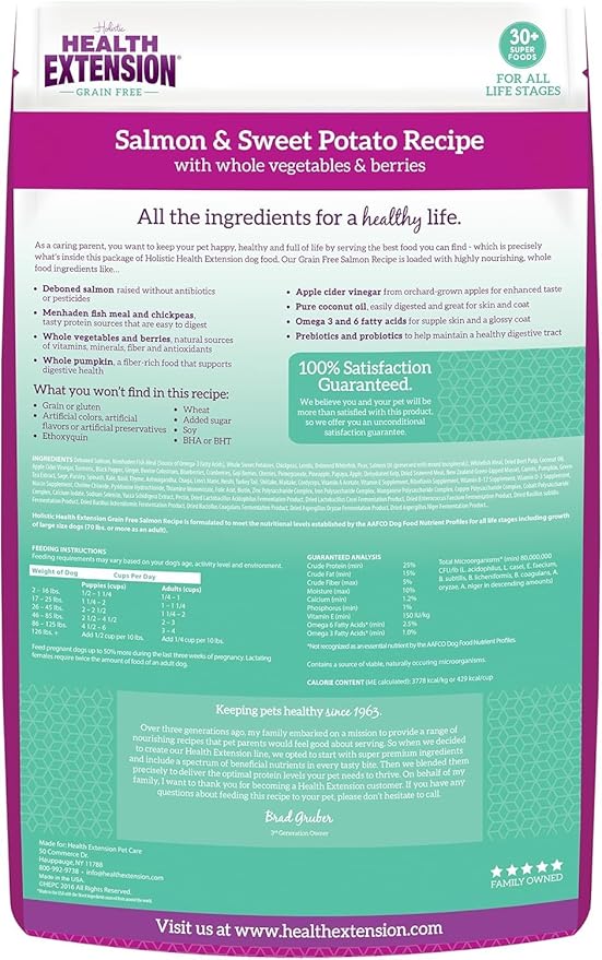 Health Extension Grain Free Salmon & Sweet Potato Dry Dog Food (4 lb / 1.81 kg) - Whole Foods Ingredients Formula with Omega 3 & Antioxidants for All Life Stages Dogs