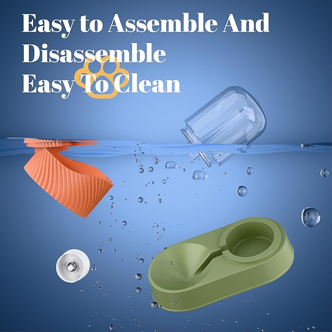 Automatic Cat Feeder and Water Dispenser 2Pcs, Dog Gravity Food Feeder and Water Bowl for Small Medium Pets Puppy Kitten, 3.5L/118.36oz Large Capacity, Easy to Clean (Orange)