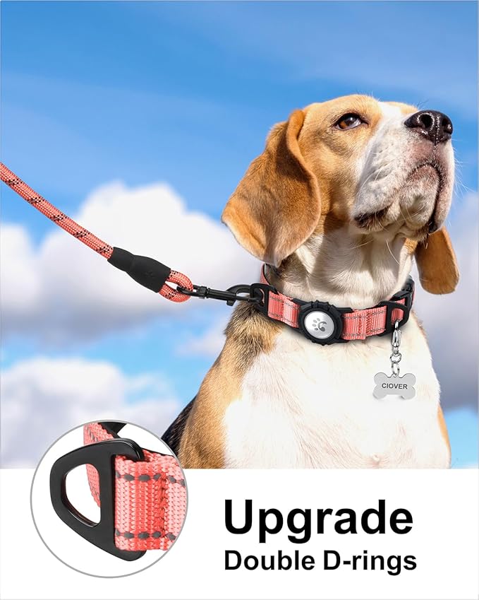 TagME Airtag Dog Collar,Waterproof Reflective Pet Collar with Airtag Holder,Soft Padded and Double D-Rings for Medium Dogs,Baby Pink