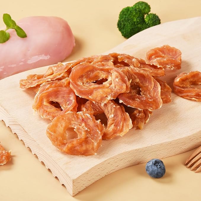 Dog Treats Chicken Jerky Rings, Rawhide-Free Grain-Free Real Dried Tenders Natural Chicken Breast Dog Chewy Training Snacks for Small Medium Large Dogs Large Pack, 10.6 oz