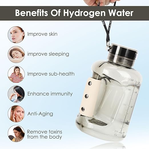 Hydrogen Water Bottle, 50 OZ Portable Hydrogen Water Bottle Generator Machine Hydrogen Rich Ion Hydrogen Water Ionizer for Home Sport Travel Exercise Gift (Black)